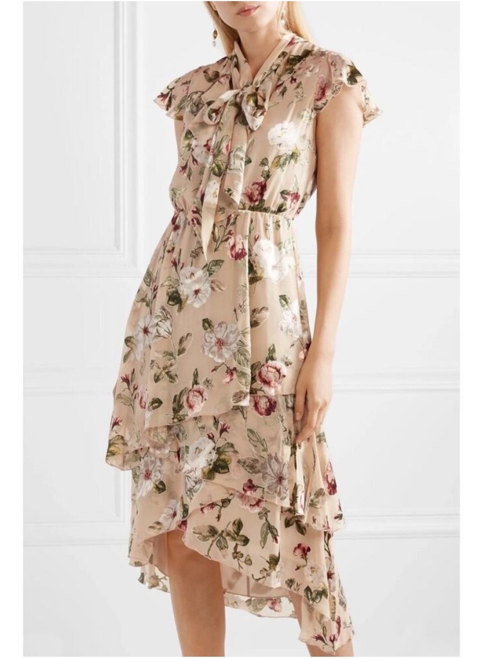 Alice + Olivia Lavenia Silk Blend Floral Tiered Ruffle Midi Dress 8